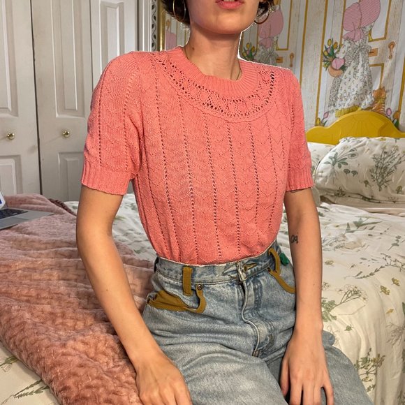 80s Cuddle knit made-in-the-USA pink shirt! - Picture 1 of 14